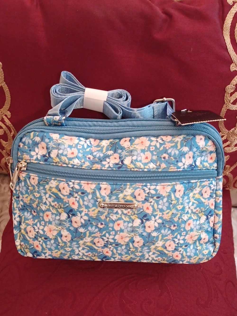 Julia Buxton Blue Floral Crossbody Bag with Adjustable Strap